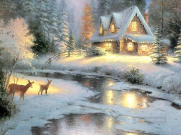 Ciervos manchados en el pueblo navideño Pinturas al óleo